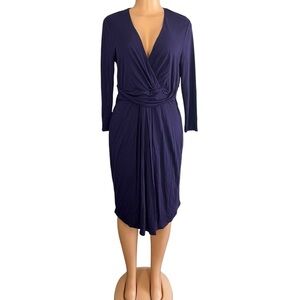 Boden Faux Wrap Long Sleeve Indigo Dress
